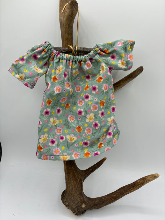 Puppen-Kleid Blumen türkis